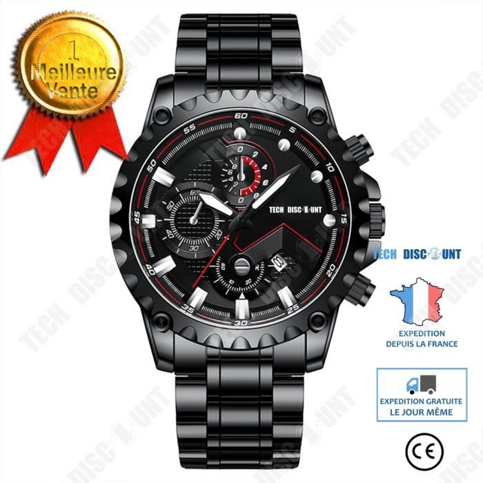 Montre homme TECH DISCOUNT TD® Noir et Rouge Acier inoxydable — free download