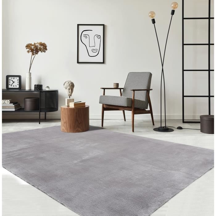Tapis moelleux - THE CARPET - Relax - Antidérapant - Lavable - Gris 60x110 cm