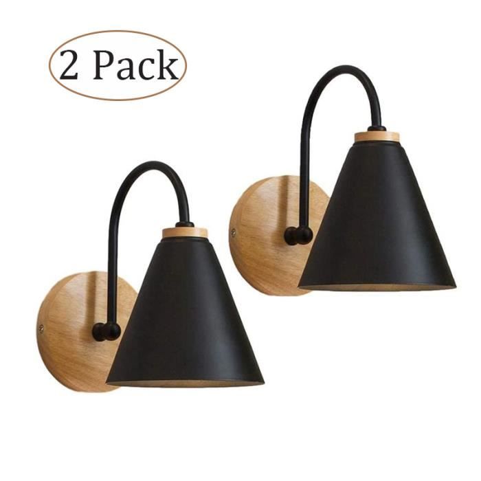 Applique Murale Vintage 2 Pack Zaku Lampe Murale Intérieur Industrielle E27 Spot Mural Fer Bois Rétro Noir (sans Ampoules)