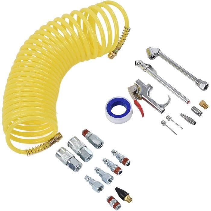 Kit Gonflage ABAC 5 Pièces Pour Compresseur - Gonfleur Pneus + Manomètre + Tuyau 5m + 3 Embouts | Pression 8 Bar