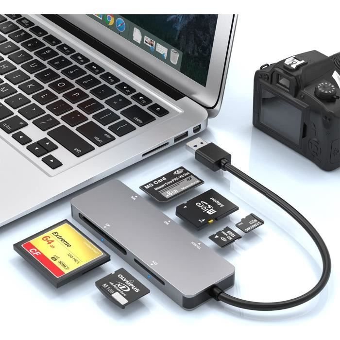 Lecteur Carte USB 3.0 Rocketek 7-en-1 - Vitesse 5Gbps - Compatible CF/SD/TF/XD/MS - Windows/Mac/Linux