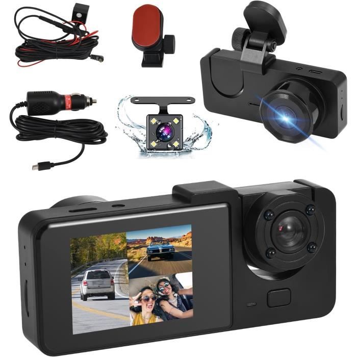 Dashcam 360° 4 Canaux Avant/arrière/gauche/droite - 2K+1080P, écran 3" IPS, Mode Parking 24/7, Carte 64 Go