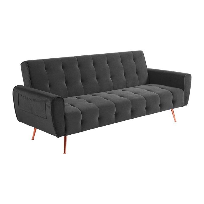 Canapé 3 places convertible clic-clac en velours POLANI - Anthracite