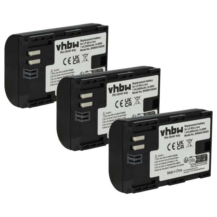 3 batteries de remplacement pour Canon EOS 5D MARK II, III, EOS 6D, 7D, 60D, 60DA, 70D - Remplace: LP-E6 - Technologie: Li-Ion - …