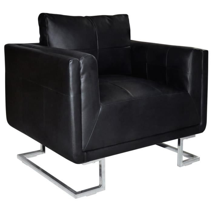 Fauteuil cube VIDAXL Noir Similicuir - Design contemporain - Avec accoudoirs - Montage à monter soi-même