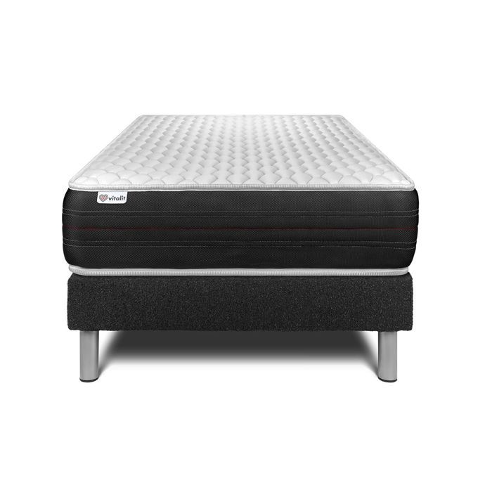 Ensemble Matelas Sommier 90x190 cm - Sommier Noir (déjà monté) - Vitalspring Noir