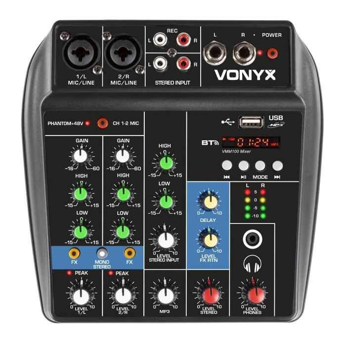 Mixer DJ Ibiza DJ21USB-MKII A 4 Vie / 7 Canali - Compatto Con Ingresso USB, Microfono E Cuffie, Ideale Per Principianti