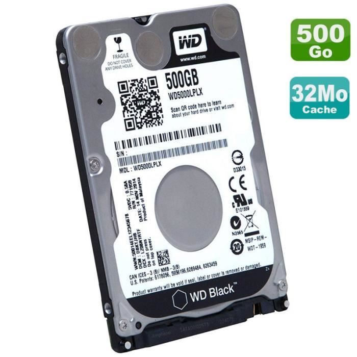 Disque Dur 500Go SATA III 2.5 WD Black WD5000LPLX-08ZNTT0 00FC425  SH20G63100