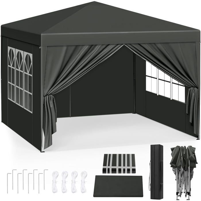 WOLTU Tonnelle de Jardin Tente Pliante Auvent Imperméable Protection du Soleil UV 50+ Hauteur Réglable 3x3m Gris