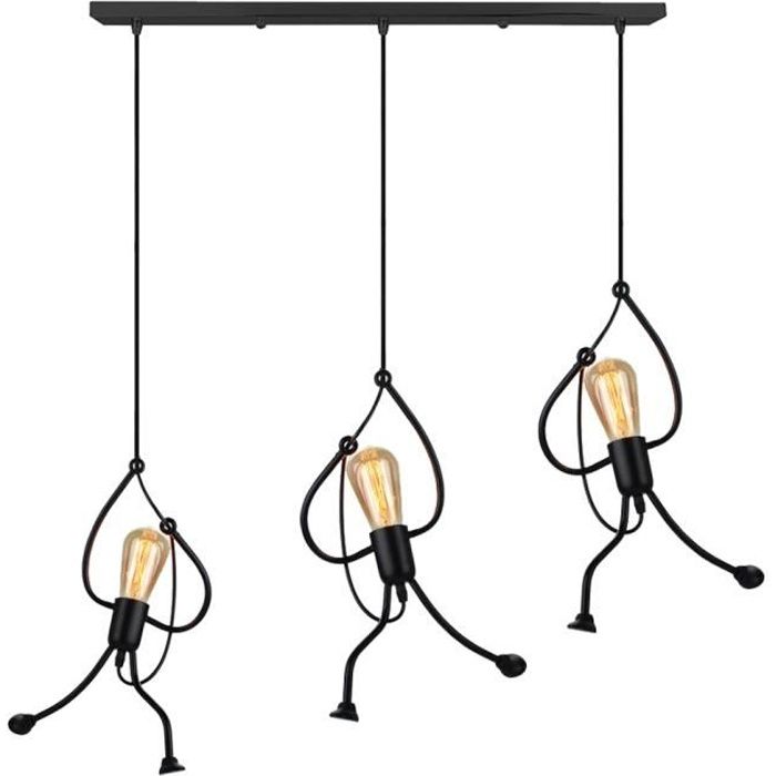 UNI Suspension Luminaire Humanoïde 3 Lumières en Disque Moderne Lustre Créatif Noir pour Salon Chambre Couloir
