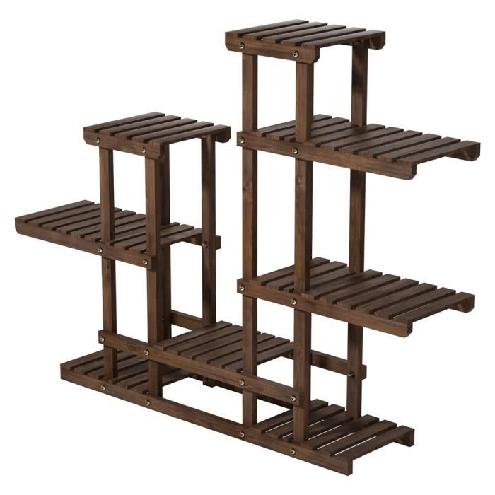 Étagère à Fleurs 6 Niveaux En Bois Sapin - 75x26x140 Cm - Pour Balcon, Jardin Ou Terrasse