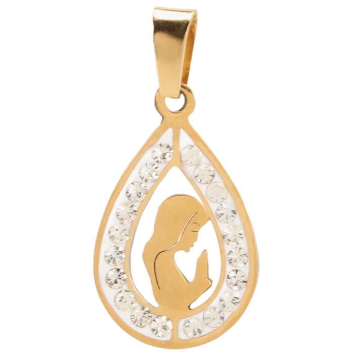 Pendentif médaille miraculeuse de la Vierge Marie en or jaune massif 14 carats (petit), Or jaune, Pas de gemme Non connu