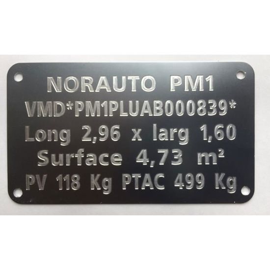 Plaque De Tare Gravée Personnalisée Adhésive, Signalétique Obligatoire Pour Utilitaires, Remorques Et Caravane, Format 16x13 Cm Alu