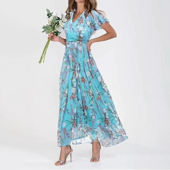 Robe D'été Femme - Col Rond, Bretelles Spaghetti - Volants Aux Ourlets - Courte, Sans Manches - Idéale Plage Ou Ville