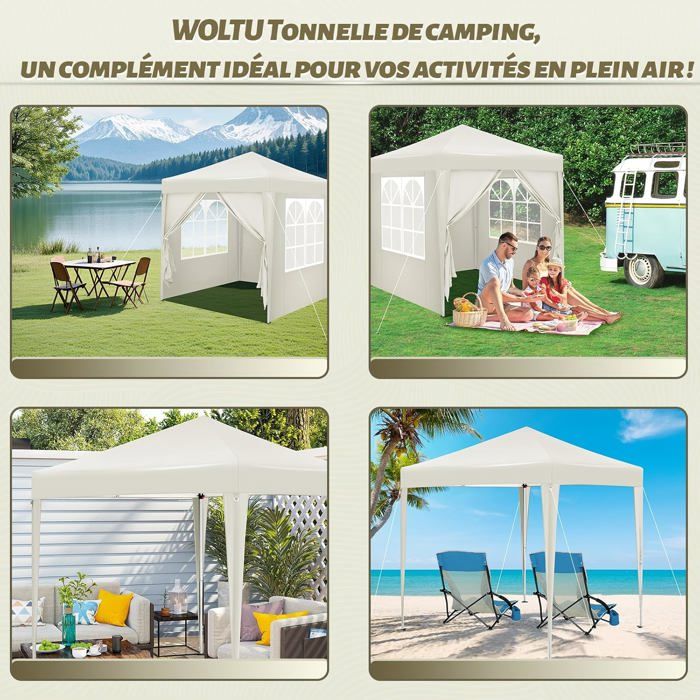 Tonnelle Pliante Hoteel 2x2 M – Ultra-résistante, 4 Parois, UPF50+, 3 Hauteurs, Tubes Hexagonaux, Grise