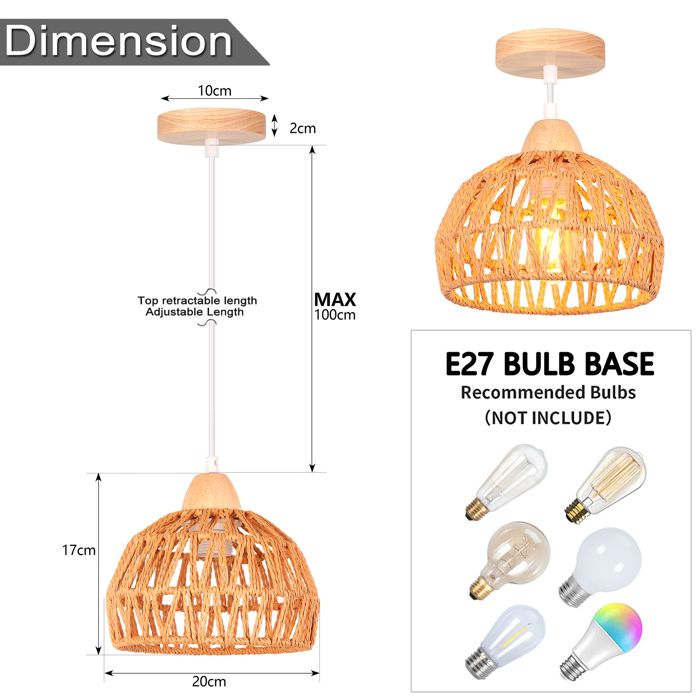 GERAGUR Suspension Rétro Rotin Éclairage Suspendu LED - Luminaire Coquillage Spirale Côtière Beige Pour Salon Et Chambre