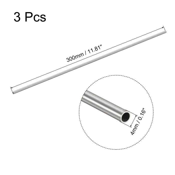 Sourcing Map 3x Edelstahl Rundrohr 304 – 4 Mm Außen, 0,2 Mm Wand, 300 Mm Länge – Für Modellbau, Geländer & Möbel