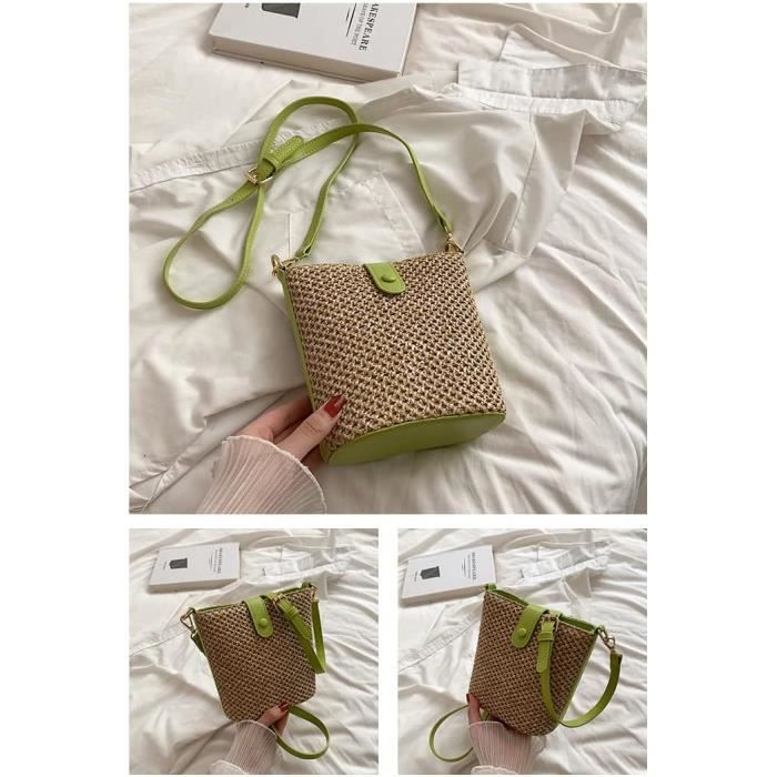 Femme Petit Sac De Paille Mini Tiss?� Sac ?? Seau ??t?� Sac De Plage Mode Sac ?? Bandouli?�re Sacs 