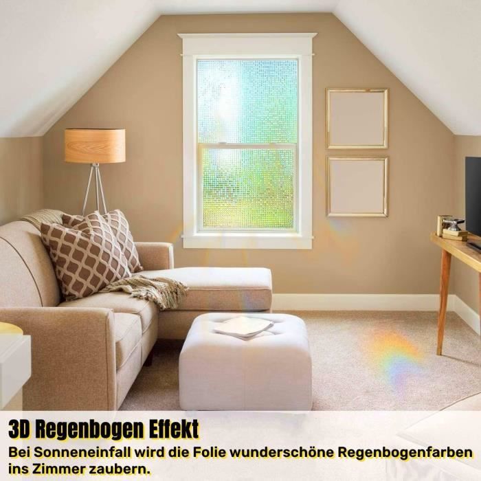 Conkov Film Miroir pour Fenêtre Intimité avec Effet Arc-en-Ciel, Adhérence Statique, sans Adhésif, Décoratif pour Salon, Cuisine, Bureau, Argent en Forme de Croissant, 60 x 200 cm avec Outils