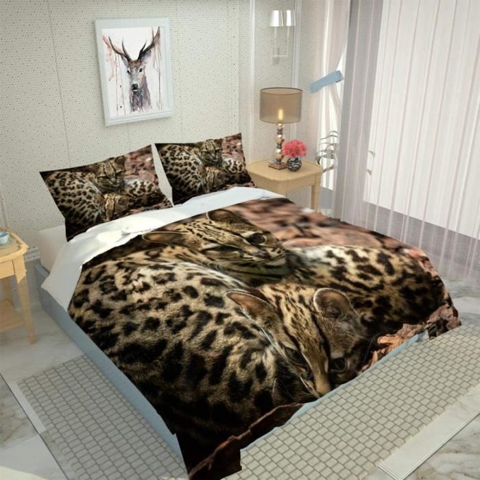 HMELTDIM Fleur Champ Chien Housse De Couette 2 Pièces 3D Motif Imprimé