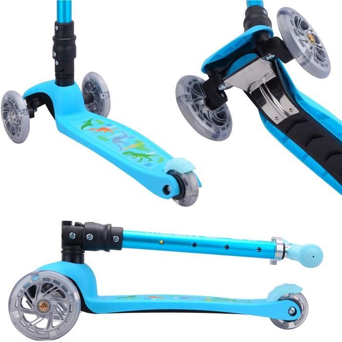 Trottinette enfants 3 à 8 ans. trottinette pliable à 2 roues LED roues lumineuses. 4 réglages en hauteur. noir | Leroy Merlin