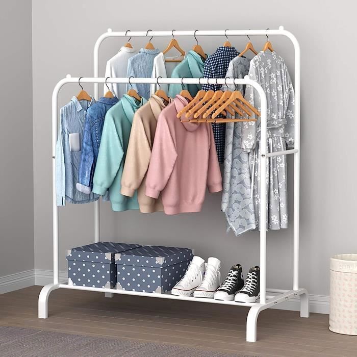 Sogesfurniture Porte-Manteau Portant Vêtements Bois Métal 4 Étagères - 100x40x150cm Blanc
