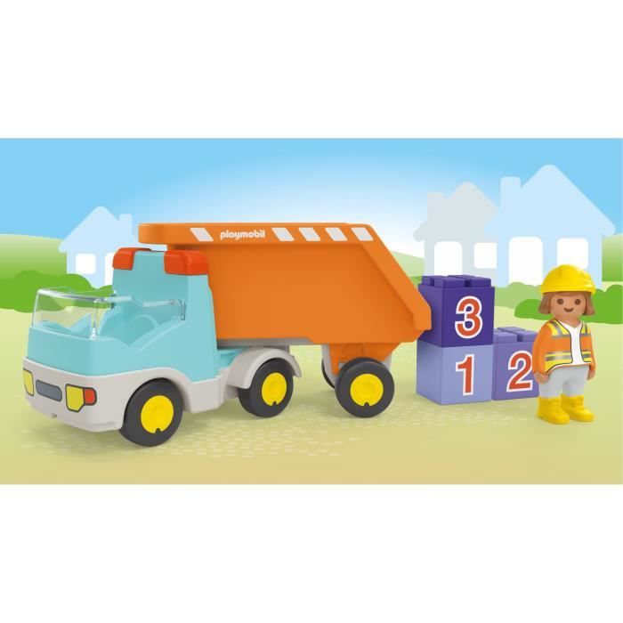 Playmobil Junior Camion Benne 71685 - Avec Ouvrier Et Pierres Empilables - Jouet 1+ An - Fabriqué En Matière Végétale