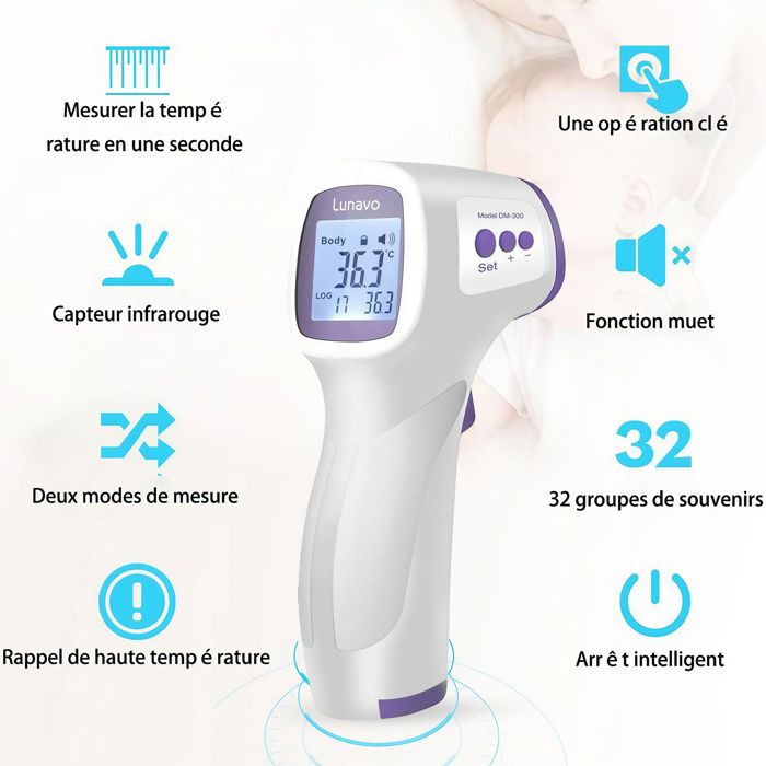 Thermomètre Frontal Infrarouge ProfiCare - Sans Contact, écran LCD 3 Couleurs, Pour Toute La Famille