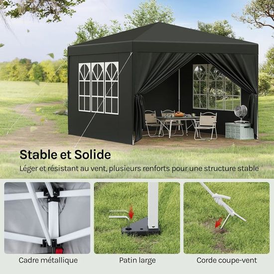 Tonnelle Jardin WOLTU 3x3m Pliante - Imperméable UV50+, 4 Sacs De Sable Inclus, Réglable En Hauteur