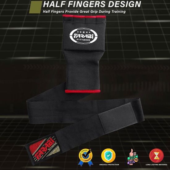 Bandes De Boxe Farabi Demi-Doigts – Protection Élastique Sans Gel Pour MMA, Muay Thai & Kickboxing