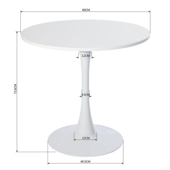 Table Ronde Scandinave 80x80cm - Pour 2-4 Personnes - Bois Et Métal - Blanc - Idéale Salon/Cuisine