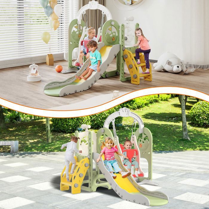 Froadp 4 en 1 Toboggan pour Enfants Toboggan Autoportant Jouet avec Panier de Basket et Balançoire for Indoor et Outdoor Enfants Toboggan de Jardin en Plastique PP et PE (Type B, 175x40x105cm