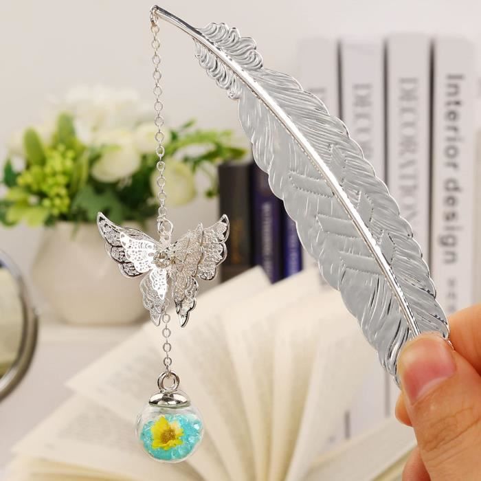 Marque-pages Métal élégant Avec Papillon 3D Et Pendentif Fleur - Cadeau Femme Original Pour Amie, Sœur, Maman