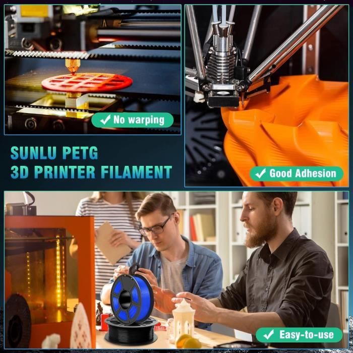 SUNLU Filament PETG 1.75mm pour Imprimante 3D PLA +--0.02mm Blanc