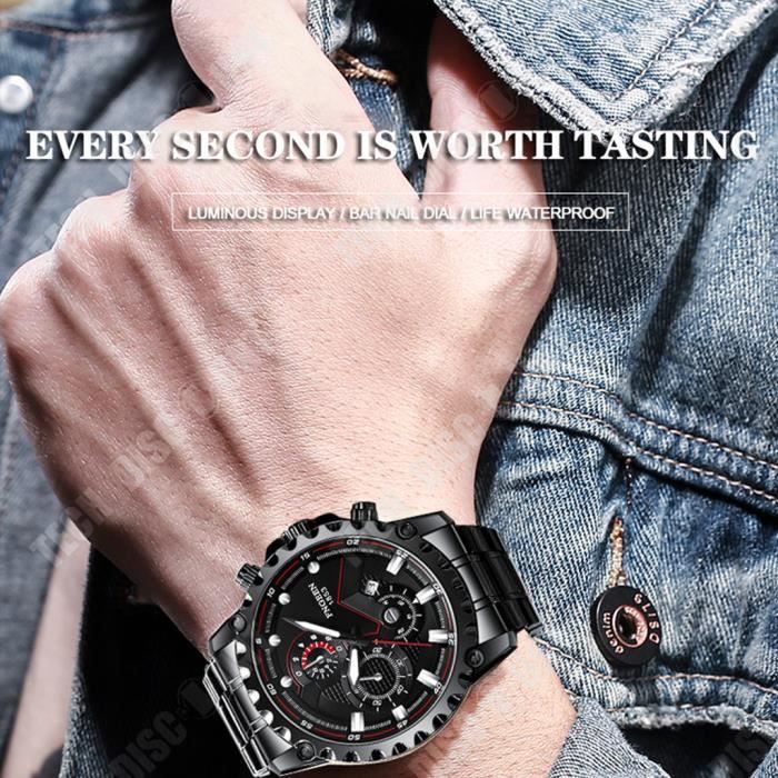 Montre homme TECH DISCOUNT TD® Noir et Rouge Acier inoxydable — free download