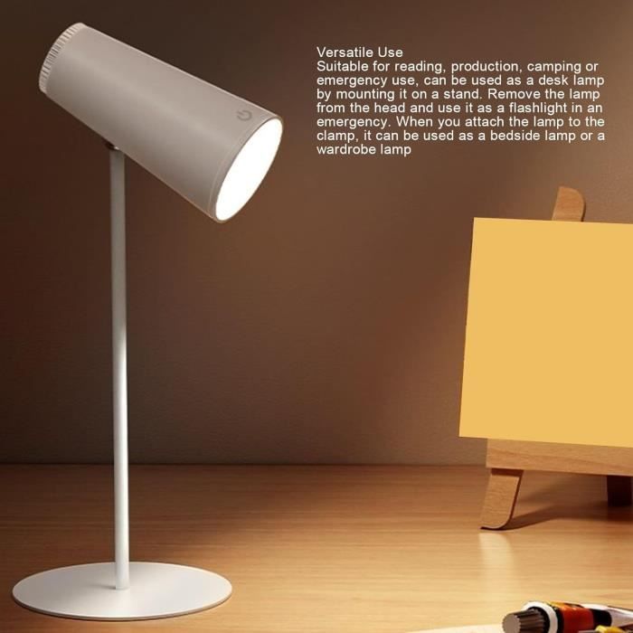 Lampe De Bureau Rechargeable Type-C - Lumière Réglable 3000-6500K, Barre Magnétique Détachable, Rotation 360° - Parfaite Pour étudier/télétravailler - 2