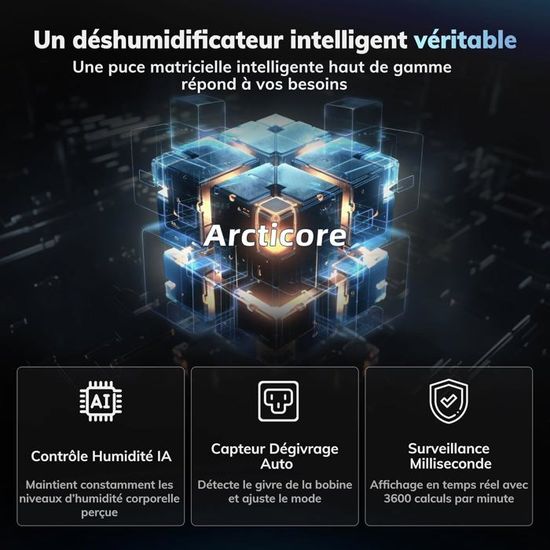 Déshumidificateur Aeocky 25L/jour - Pour Pièces Jusqu'à 50m², Compresseur, Silencieux, Vidange Continue