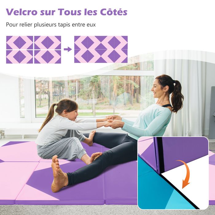 Tapis De Gym Pliable 4 Panneaux 300 X 117 Cm – Épaisseur 5 Cm, Surface PU, Fermeture Auto-agrippante, Pour Yoga Arts Martiaux