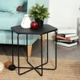 Table d'Appoint Table Basse Bout de canapé à café en métal noir - Hexagone - L 45 cm-0
