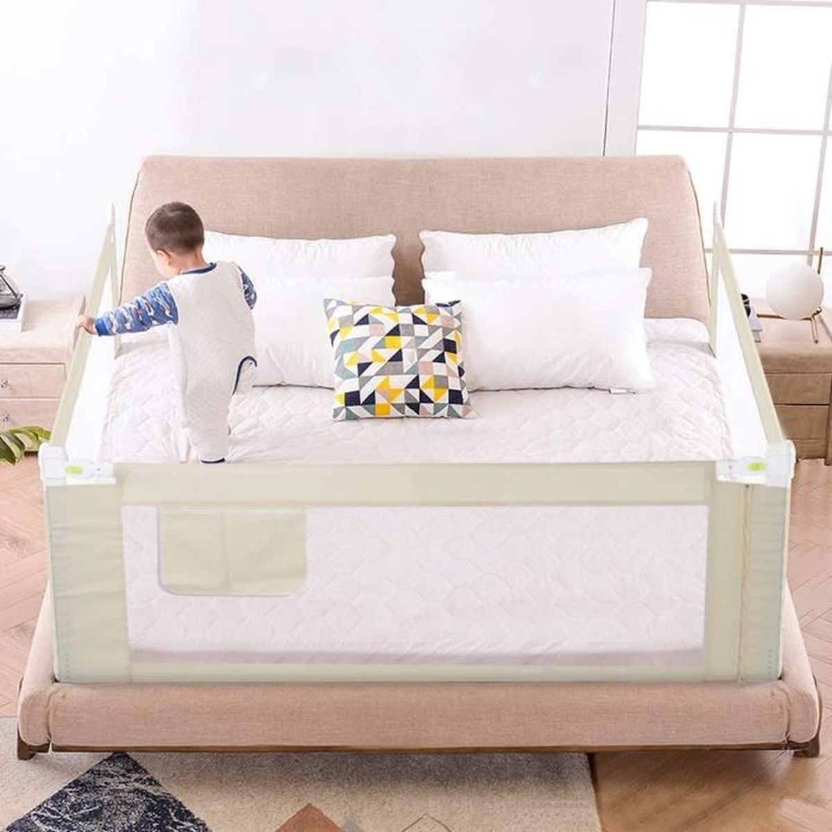 rail de lit de sécurité pliable Barrière de protection de lit pour enfants vert 150 x 42 cm 