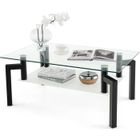 COSTWAY Table Basse Rectangulaire en Verre Trempé à 2 Niveaux, 100 x 60 x 43 CM, Table de Salon Moderne avec 4 Pieds en Métal, Noir