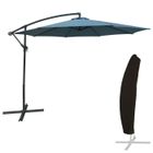 Parasol déporté HAPPY GARDEN OAHU rond 3m - Gris et bleu - Anti-UV - Pied en acier - Housse incluse