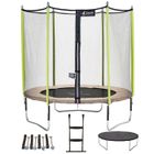 Kangui - Trampoline de jardin 244 cm + filet de sécurité + échelle + bâche de protection + kit d'ancrage JUMPI Taupe/Vert 250