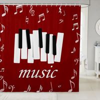 Rideau Douche Clavier de Piano Rouge, Anti Moisissure Imperméable Polyester Rideau de Bain, 8 Crochets,3D Rideau Douche 120x200 cm