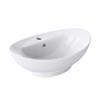 Lave main évier vasque en céramique blanc ovale Mai & Mai BR302 - Avec trou trop-plein à poser