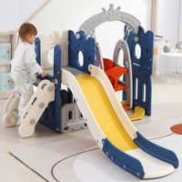 Toboggans pour Enfants - 5 en 1- rangement, balançoire, toboggan, échelle, Panier de Basket-Intérieur et Extérieur-PEHD Bleu
