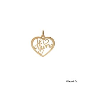 Pendentif Cœur Ancien Style Plaque Or Avec Message « Je T’aime » – Médaillon Photo En Pierre