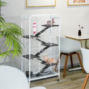 CAGE Yaheetech Grande Cage Rongeur Blanche 64 x 44 x 131 cm Cage Rat Furet écureuil Chinchilla