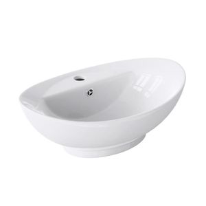LAVABO - VASQUE Lave main évier vasque en céramique blanc ovale Mai & Mai BR302 - Avec trou trop-plein à poser