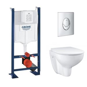 WC - TOILETTES GROHE Pack WC sans bride Bau Ceramic avec abattant + Bâti support WC Rapid SL + plaque de commande Start, Chromé